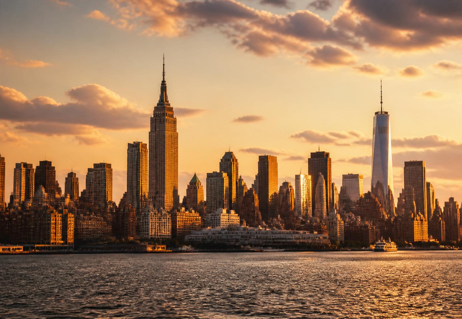 New York City skyline at golden hour